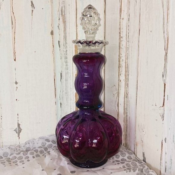 Fenton Other - RARE 9" Vintage ca. 1942 Fenton Mulberry Glass Melon Shaped Decanter w/ Stopper